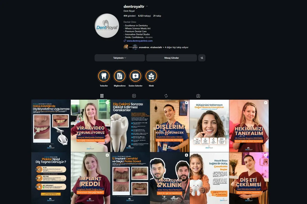 DentRoyal Instagram profili ve gönderi ızgarası
